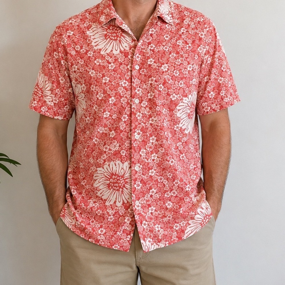 J.Crew Re-imagined Floral Short Sleeve Shirt - Organic Cotton Stretch - Large